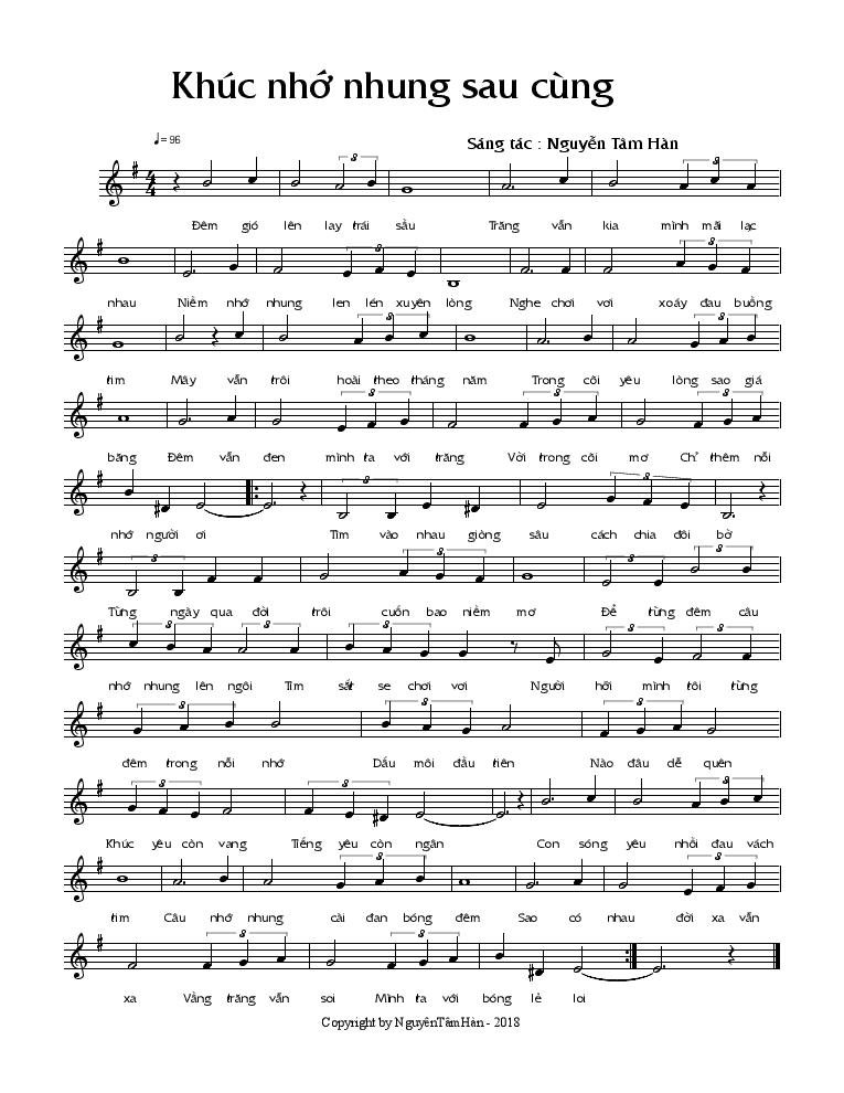 Sheet nhạc Khúc Nhớ Nhung Sau Cùng